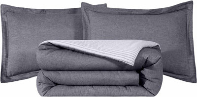 Chezmoi Collection Light Blue Cotton Reversible 3 Piece Comforter Set