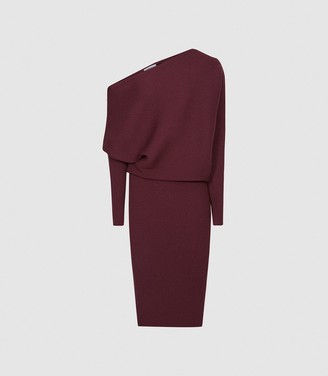 Reiss LARA OFF-THE-SHOULDER KNITTED DRESS Berry