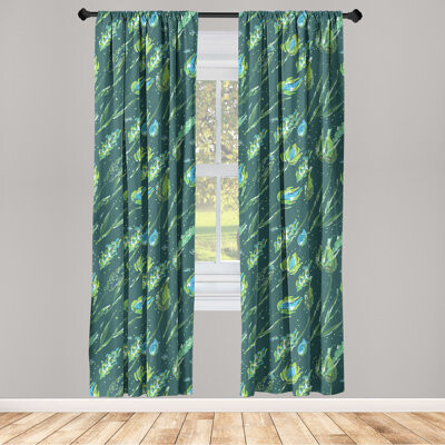 East Urban Home Floral Aquarelle Curtains Bohemian Jungle Pair of Fern Green and Dark Teal