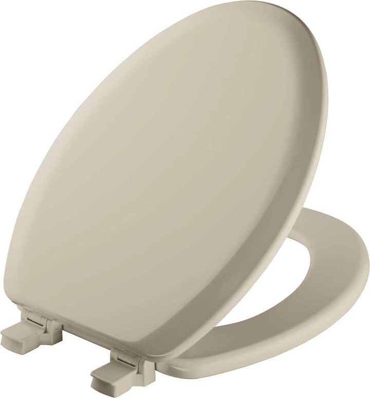 Richfield Elongated Enameled Wood Never Loosens and Removes for Easy Cleaning Toilet Seat in Bone