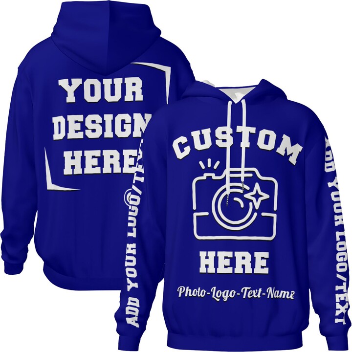Generic Custom Sweatshirt With Picture Design Your Own Photo Logo Text Custom Pullover Hoodies Unisex Customized Sweatshirt With Hood For Men Women Navy 3X-Large