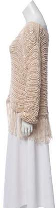 Intermix Fringe-Trimmed Woven Sweater Tan Fringe-Trimmed Woven Sweater