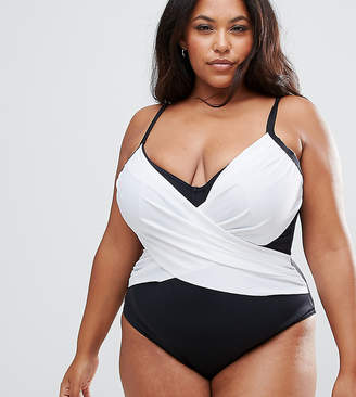 ASOS Curve Supportive Mono Wrap Front Panel Swimsuit