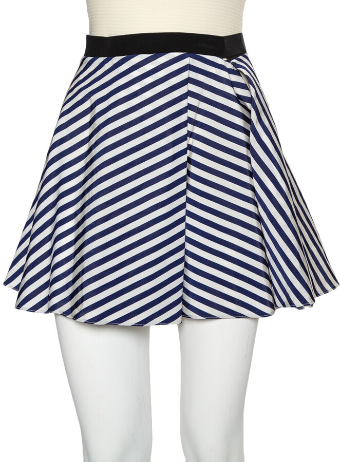 Balenciaga Navy Blue & White Striped Synthetic Shorts M