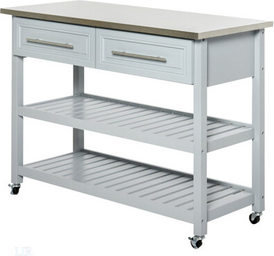 Kitchen Island With Top, Traditional Kitchen Island With Storage, 2-Tier Open Shelves, Drawers, Kitchen Island