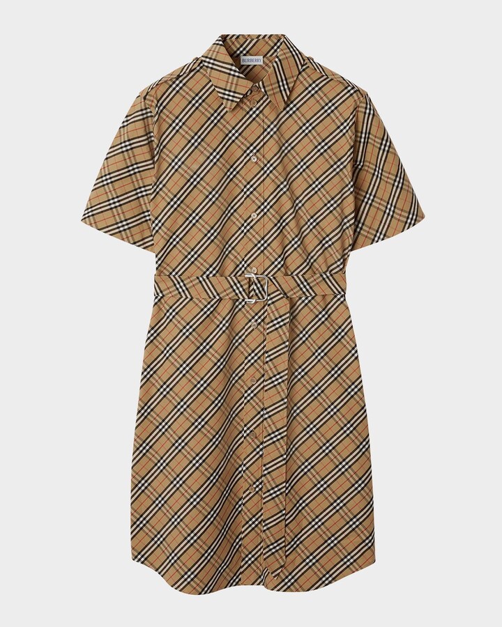 Burberry Check Short-Sleeve Belted Shirtdress