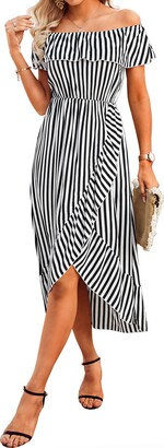 Casual Loose Sundress Sleeveless Long Beach Dress Realdo Womens Striped Asymmetrical Dress