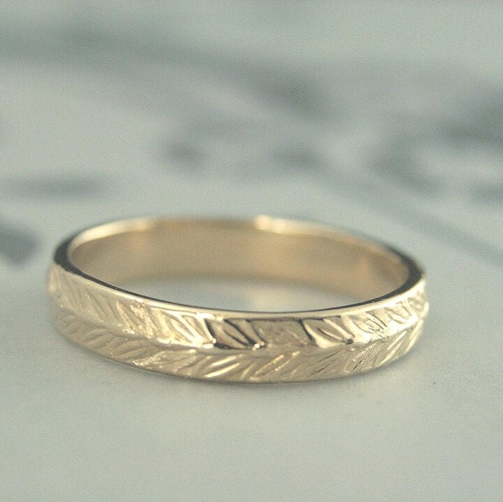 Etsy Patterned Band Men's Wedding Ring Women's Vine 14K Laurel Leaf Wheat Pattern