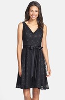 Thumbnail for your product : Marina Belted Lace Fit & Flare Dress