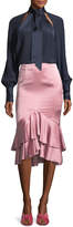 Thumbnail for your product : Cinq à Sept Anissa Fitted Satin Midi Skirt with Ruffled Hem