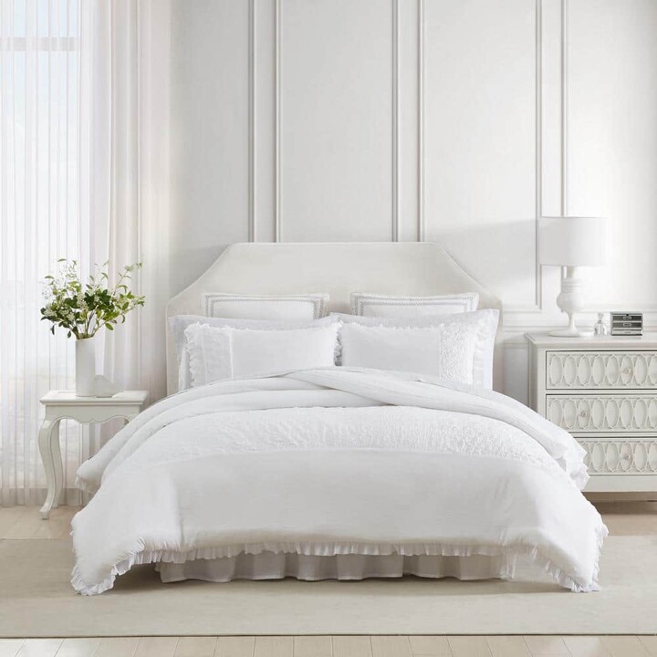 Laura Ashley Eyelet Ruffle 2-Piece White Microfiber Twin Comforter Set