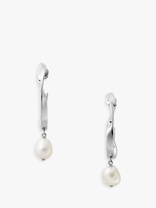 Skagen Agnethe Silver-Tone Freshwater Pearl Hoop Earrings, Silver SKJ1396040