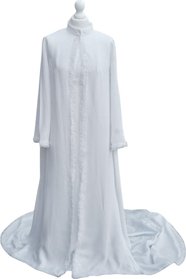 1stDibs White Satin Wedding Dress And Coat With Lace Trimming 1960s