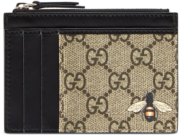 gucci bee print gg supreme card case