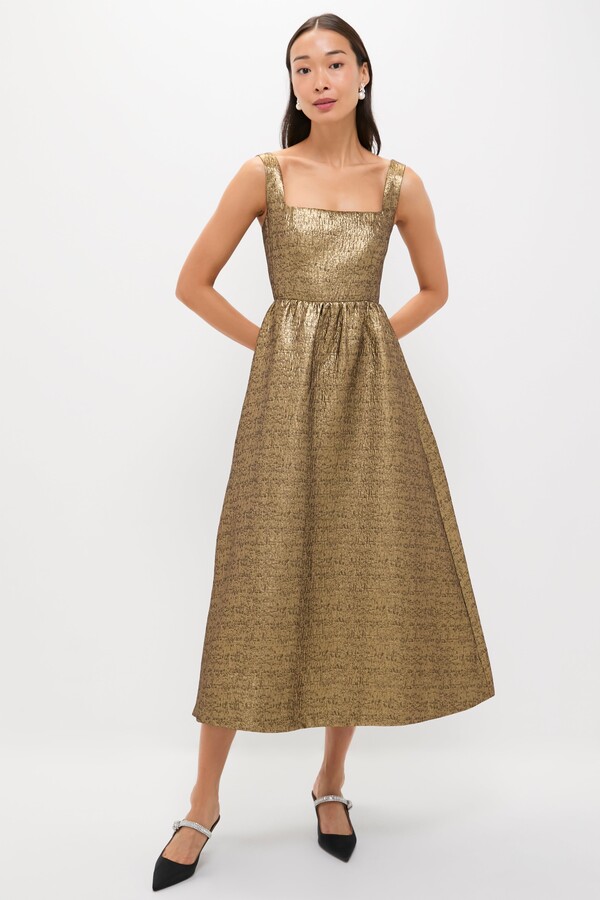 Tuckernuck Gold Textured Jacquard Esme Dress