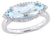 Concerto Sterling Silver, Blue and White Topaz Halo Solitaire Ring