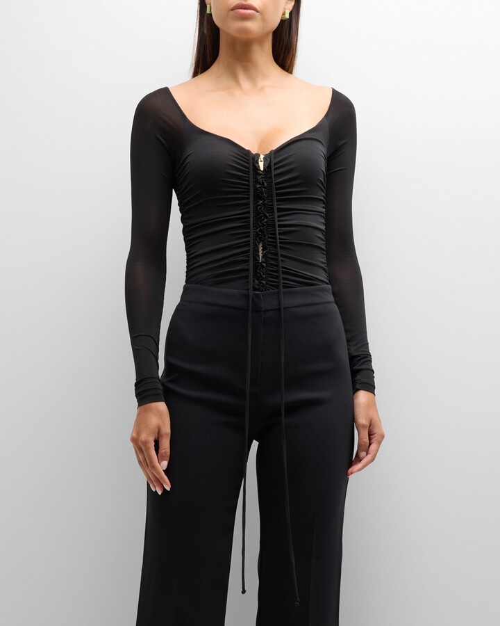 Black Lace Long Sleeve High Neck Bodysuit