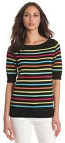 Thumbnail for your product : Leo & Nicole Women's Missy Elbow Sleeve Boat Neck Stripe Pullover Sweater