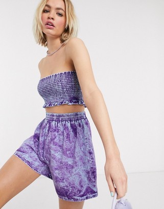 Collusion acid wash shirred bandeau top in blue