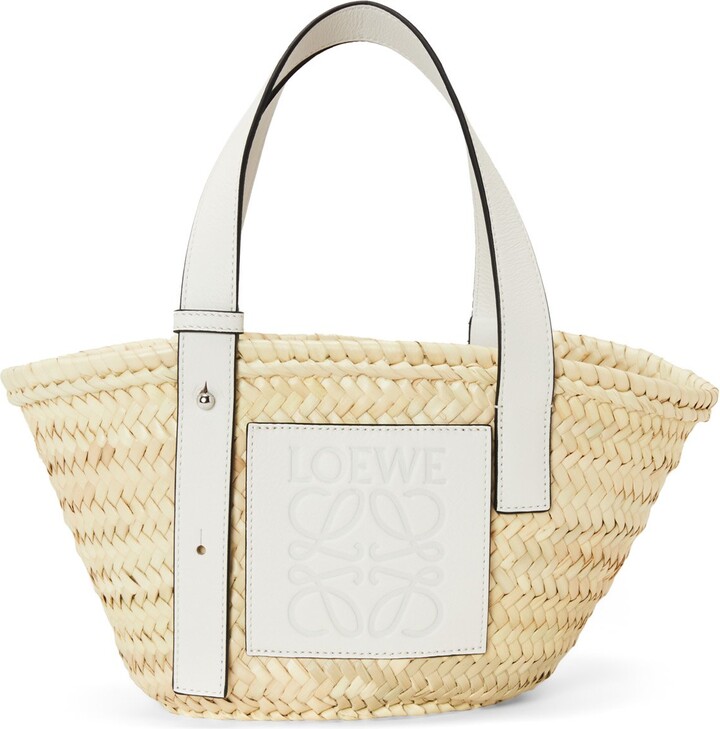 Loewe Luxury Small Basket Bag In Palm Leaf With A Braided Handle In  Calfskin in Metallic