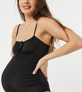 ASOS Maternity ASOS DESIGN maternity ruched tie front swimsuit in black