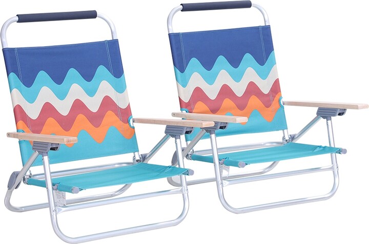 Alpha Camp 2Piece Low Folding Adjustable Beach Chairs with Cooler Bag