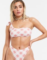 Thumbnail for your product : Pistol Panties Lola One Shoulder Bikini in Pink Check