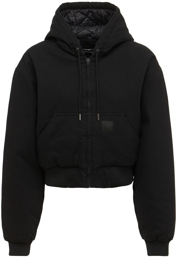 black cropped jacket with hood