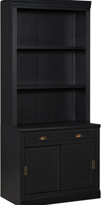 Modern Black Rectangle Storage Bookcase With 2 Slide Doors, 3 Open Shelves, And 1 Drawer, 45lbs/shelf Capacity, Ideal For Home Office Living Room, Sol