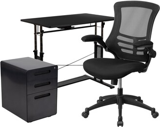 Lancaster Home Office Set-Adjustable Computer Desk, Ergonomic Mesh Office Chair, Filing Cabinet