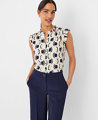 Ann Taylor Shirred Mixed Media Top - ShopStyle