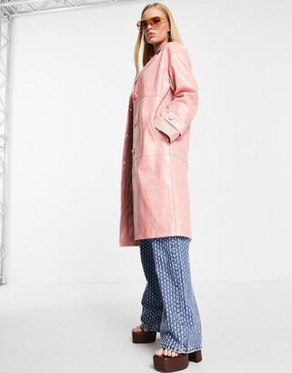 Topshop croc PU mid-length coat in pink
