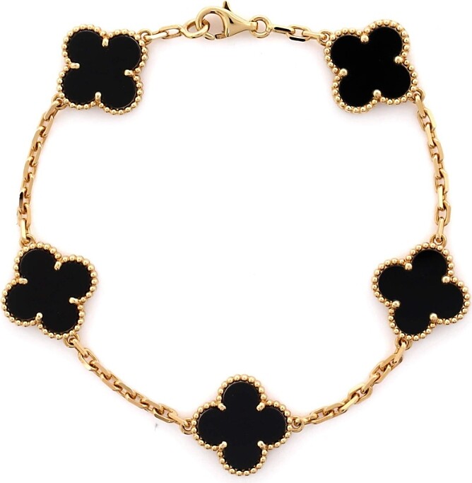 Pre-Owned Van Cleef & Arpels Vintage Alhambra 5 Motifs Bracelet 18K Gold and Onyx