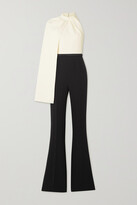 Thumbnail for your product : Safiyaa Jaime Draped Two-tone Stretch-satin Jumpsuit - Ivory