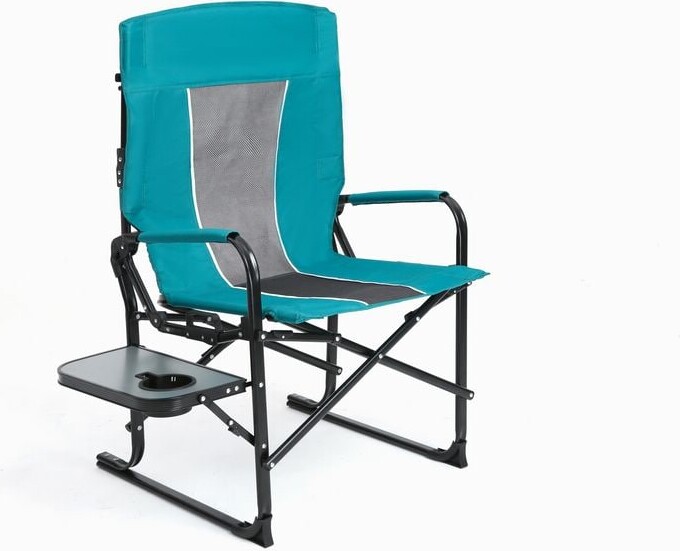 Blue Metal Folding Beach Lawn Chair, Director's Chair with Side Table