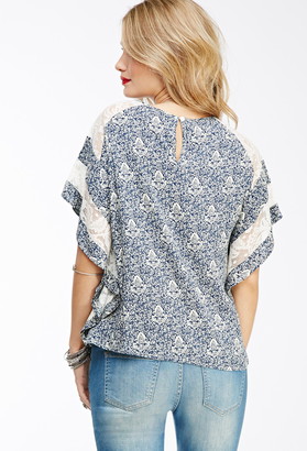 Forever 21 Contemporary Lace-Paneled Baroque Print Top