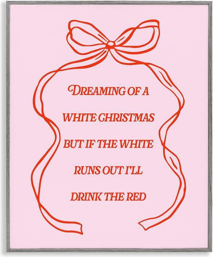 White and Red Christmas Wine by House of Lulu Gray Framed Typography Giclee Art Print 30 in. x 24 in.