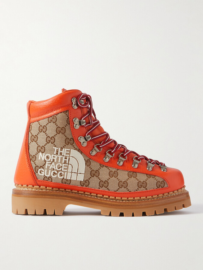 Gucci + The North Face Logo-Embroidered Monogrammed Canvas and Leather  Hiking Boots - ShopStyle