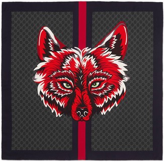 Gucci GG silk carre with wolf