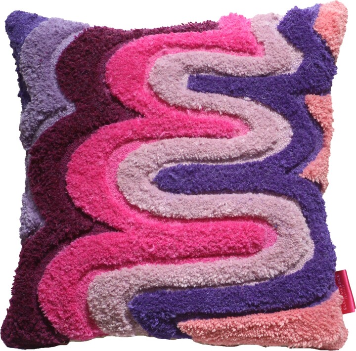 Ellie Pearce Textiles Colourful Tufted Cushion Purple Wavy Unique