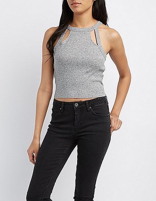 Charlotte Russe Ribbed Bib Neck Cut-Out Crop Top