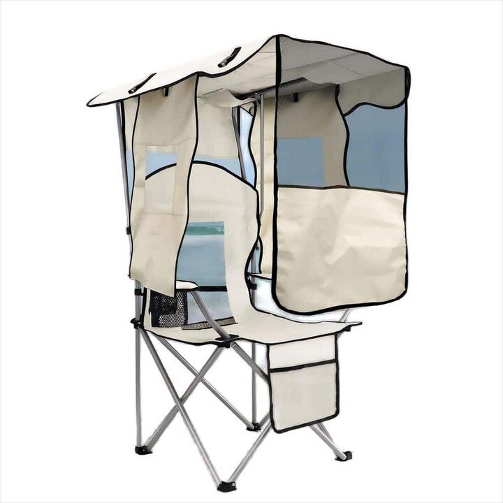 OGETFUUR 20.6 in. D x 20.6 in. W x 51.6 in. H Alloy Steel Beach Chair or Lawn Chair with Adjustable Shade Canopy for Beach, White