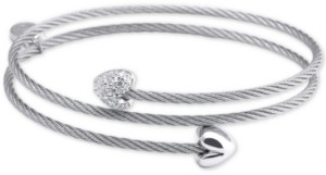 Charriol White Topaz Heart Cable Wrap Bracelet (1/10 ct. t.w.) in Stainless Steel and Sterling Silver