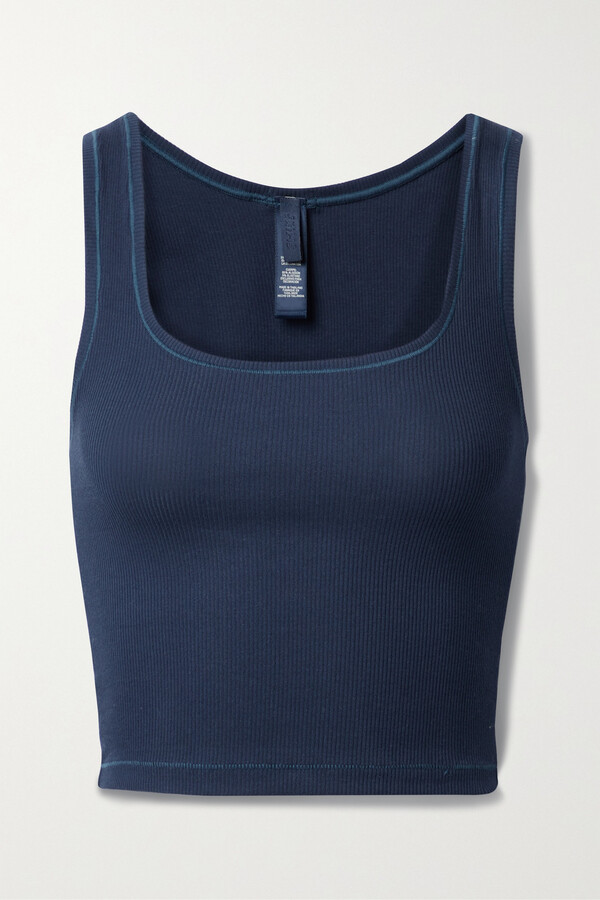 SKIMS Cotton Collection Cropped Ribbed Cotton-blend Jersey Tank - Navy -  ShopStyle Plus Size Tops