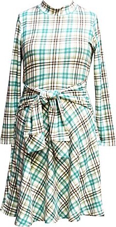 Ava & Yelly Ava Yelly Big Girls Plaid Mock Neck Long Sleeve Tie Front Dress