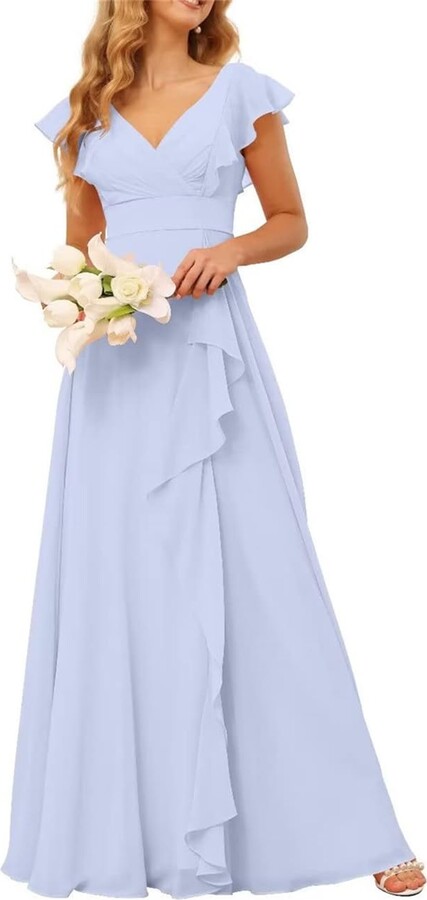 Generic Women's V Neck Chiffon Bridesmaid Dresses for Wedding Long