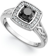Thumbnail for your product : Macy's Sterling Silver Ring, Black and White Diamond Square Engagement Ring (3/4 ct. t.w.)