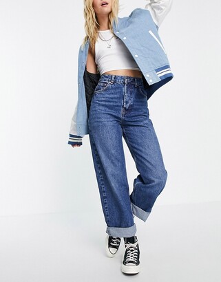 Topshop One oversized Mom jean in mid blue - ShopStyle