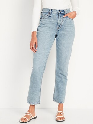 Old Navy High-Waisted Button-Fly Slouchy Straight Cropped Non-Stretch Jeans for Women