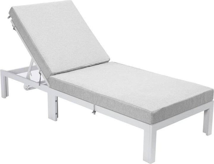 LeisureMod Chelsea Modern Outdoor White Chaise Lounge Chair With Cushions